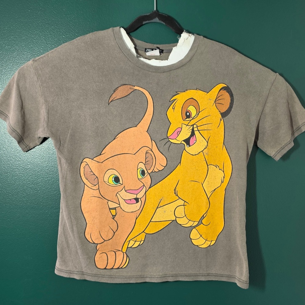 Zara Disney The Lion King Simba Nala Graphic T-Shirt Brown Small